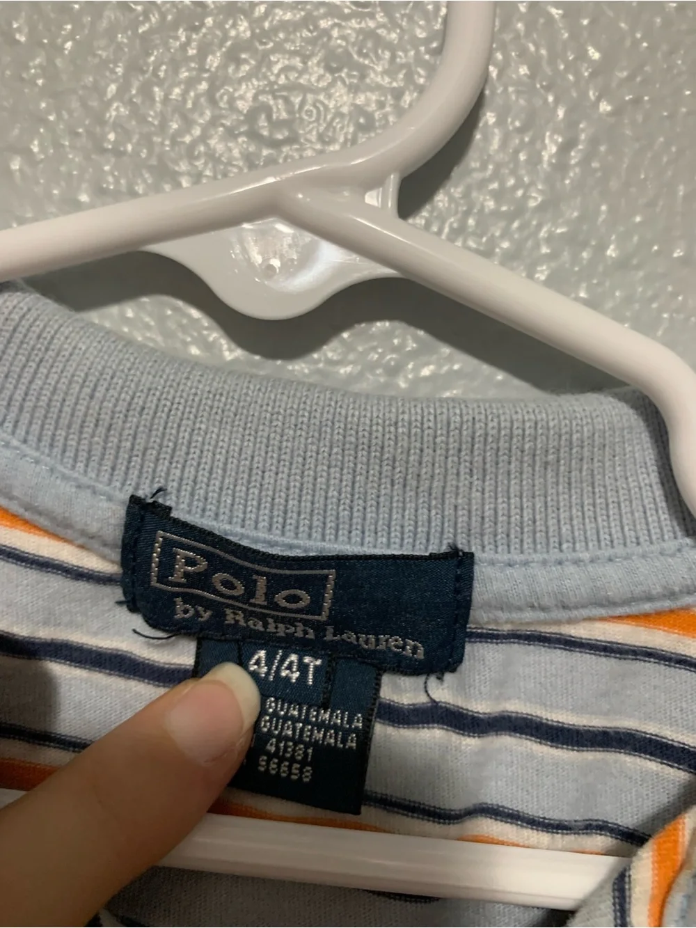 Ralph Lauren Light Blue Striped Polo with Orange & Navy Accents